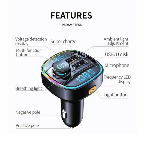 Transmisor Convertidor Bluetooth FM MP3 con Carga Rápida Usb Tipo C - Envío Gratis