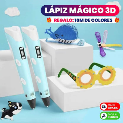 Lapiz de impresion 3D con filamento PLA + 10M Colores + plantillas + guía de proyectos y cargador